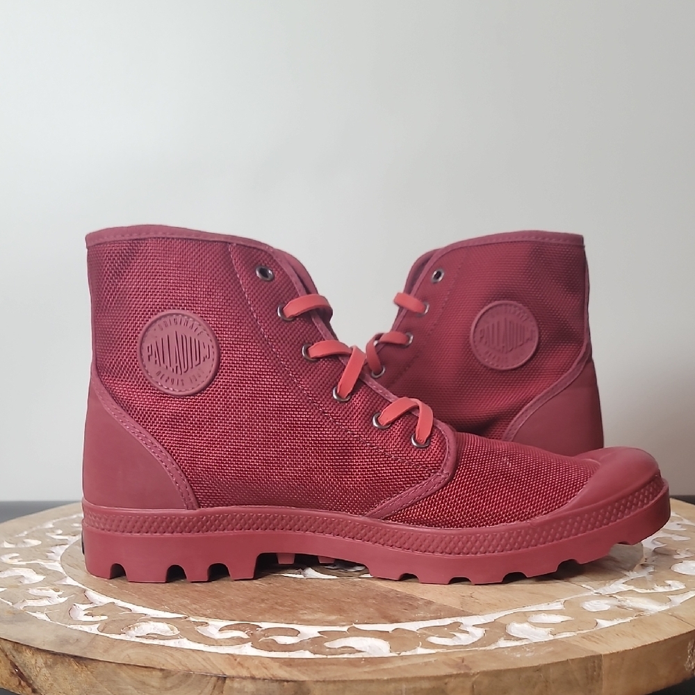 Palladium Red High-top Shoes with Textured Finish and Rugged Sole UNISEX